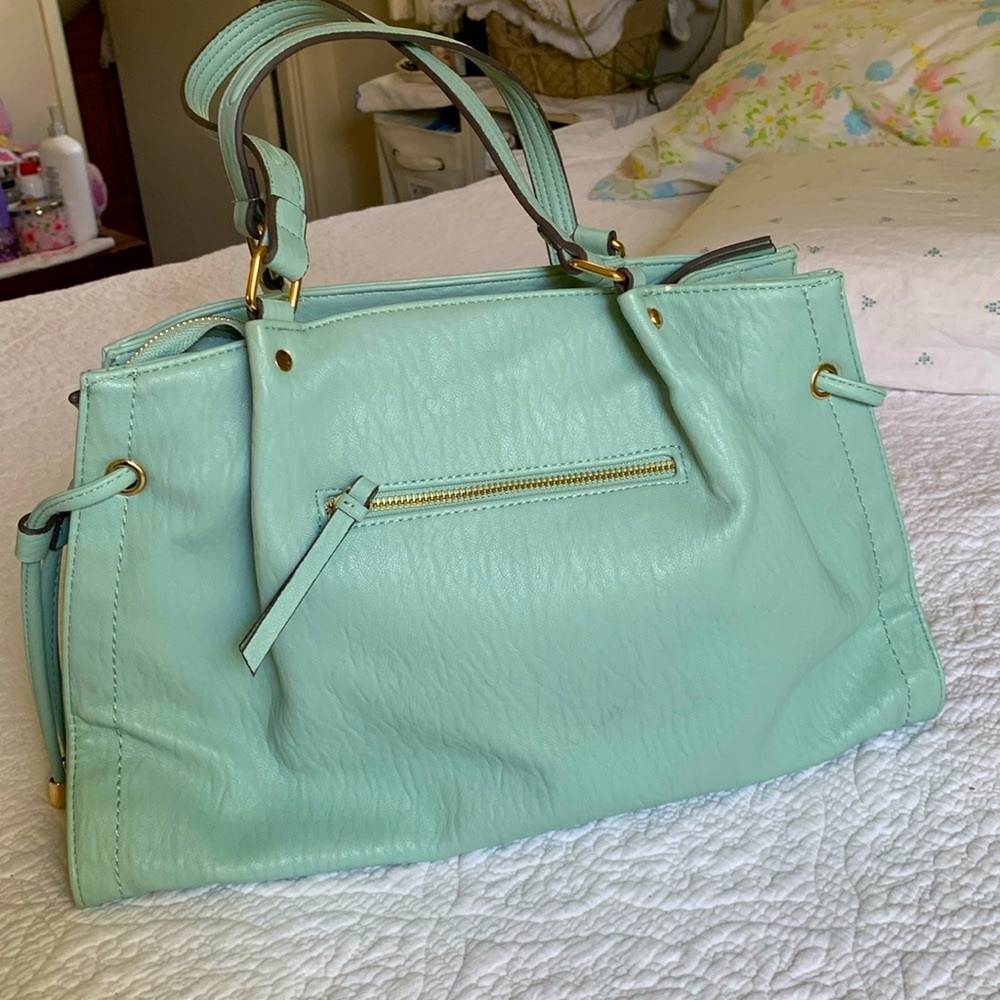 Jessica Simpson aqua teal double strap handbag with gold tone hardware. - Picture 3 of 14